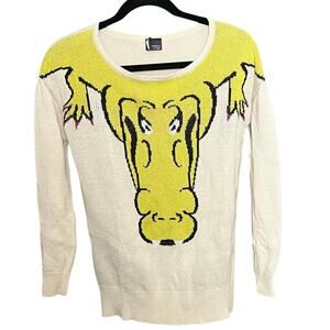 Sparkle & Fade Sweater - Cream Knit Crewneck with Alligator Graphic - XS